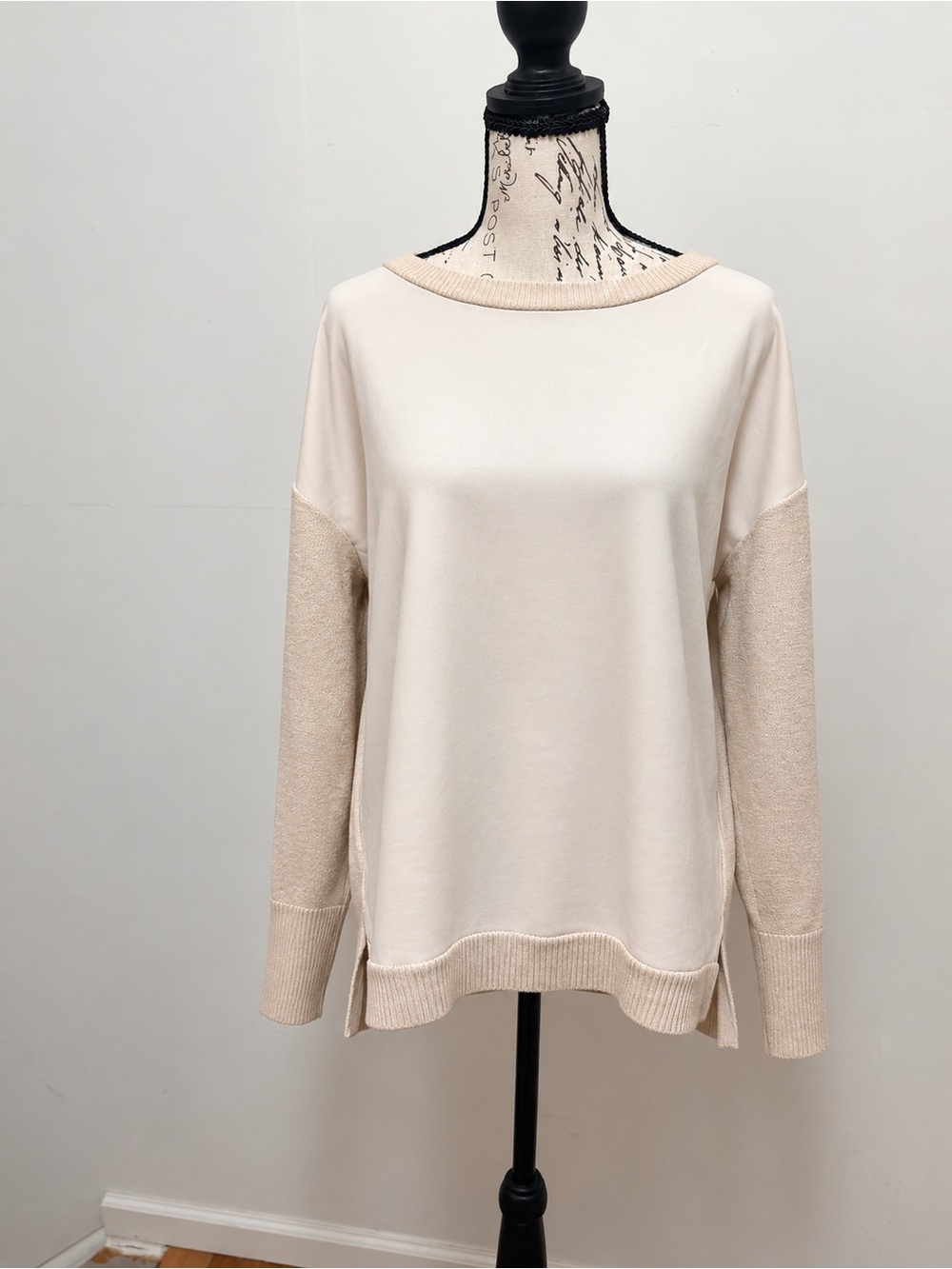 Express Relaxed Cream Two-Tone Scoop Neck Sweater